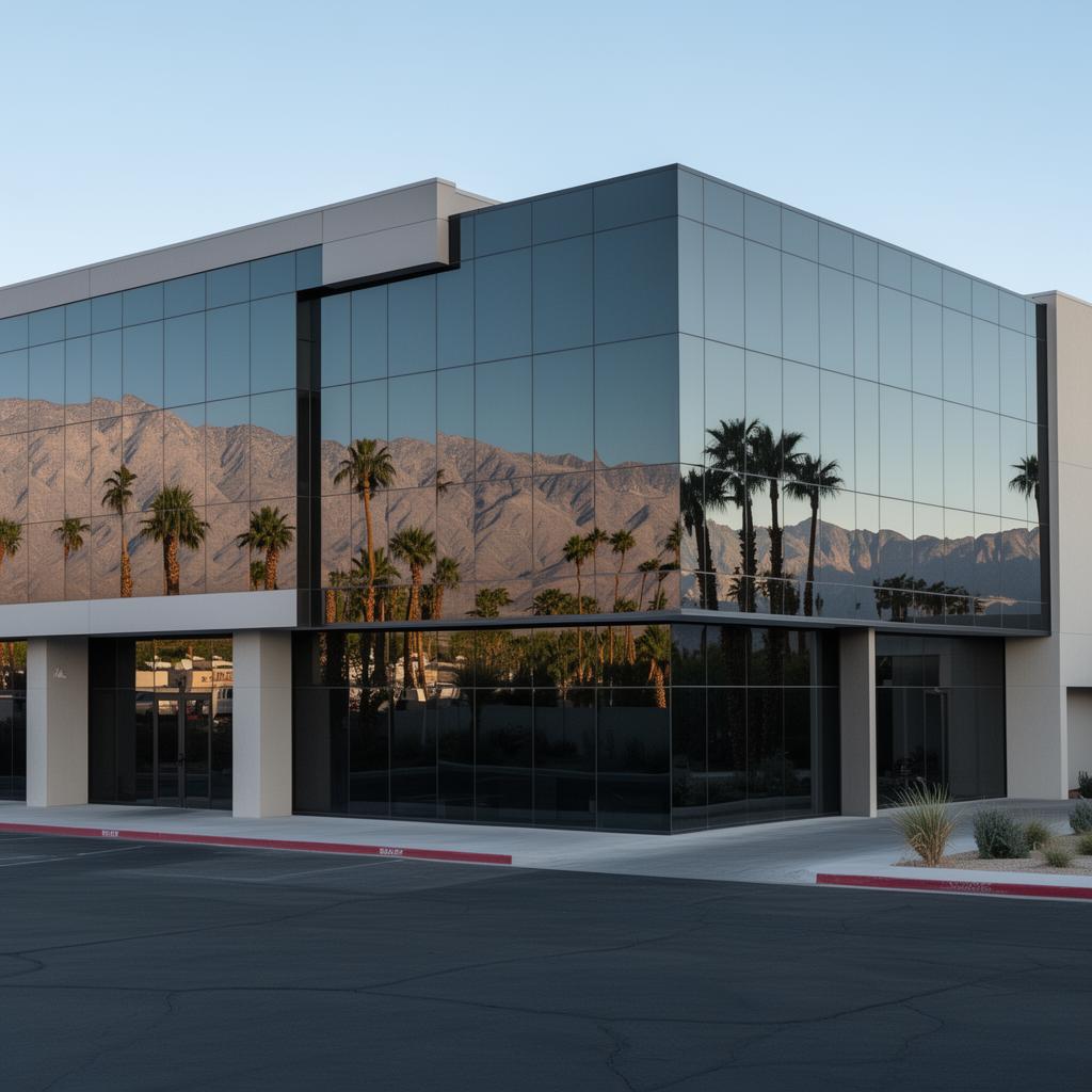 Commercial building with tinted glass facade